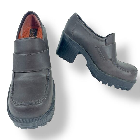 LOWER EAST SIDE Shoes - LOWER EAST SIDE CHUNKY LOAFERS VINTAGE BROW FAUX LEATHER PLATFORM Y2K WOMENS 5.5